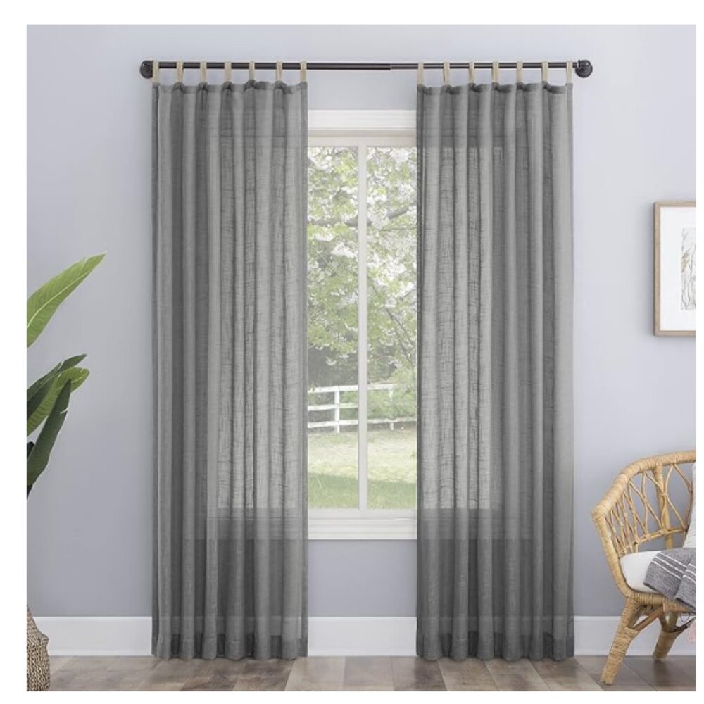 No. 918 Ceri Linen Jute Tabs Semi-Sheer Curtain Panels (2), 50" x 96" NWT